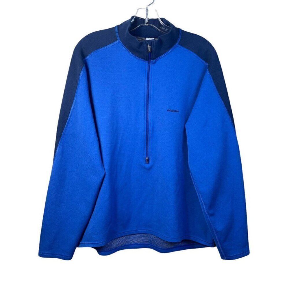 Patagonia Men's Axuwool Zip-T Blue Size L Half Zip Pullover Mock Neck #38220